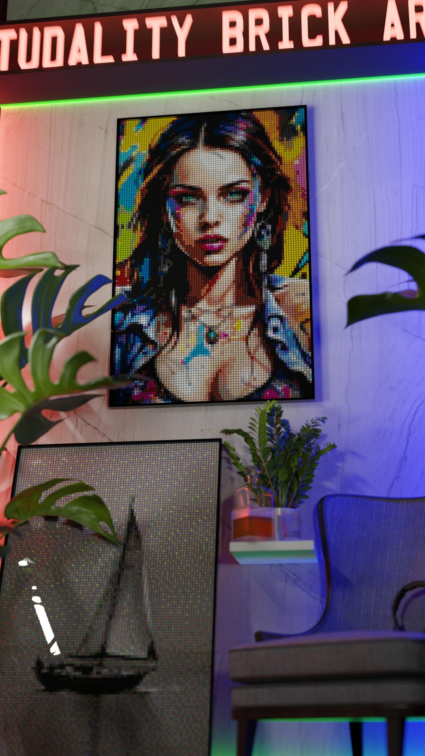 Euphoria in Motion LEGO® Style mosaic wall art made from colorful plastic bricks